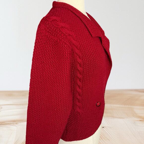 Linda Allard for Ellen Tracy Cardigan Sweater Sz S Cable Knit Collar Hand Knit - Picture 5 of 8